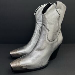 Free People Brayden Western Boots Leather Pewter Silver EU 37.5 US 7 Excellent